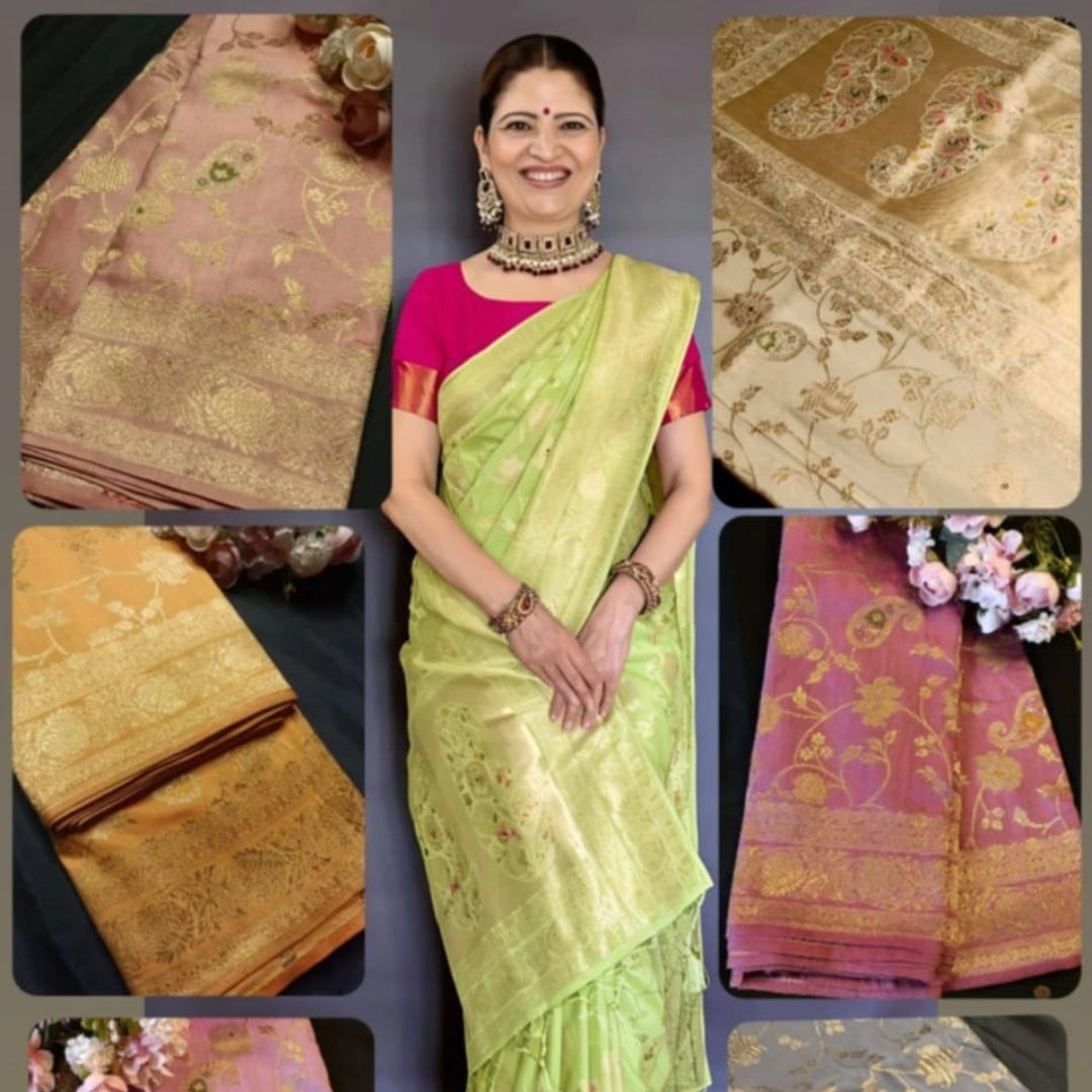 LIGHT GREEN MANGO MEENA BANARASI VISCOSE SAREE