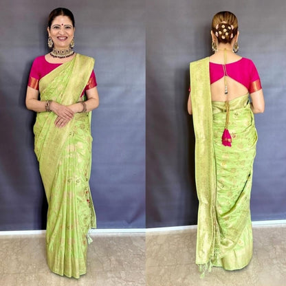 LIGHT GREEN MANGO MEENA BANARASI VISCOSE SAREE