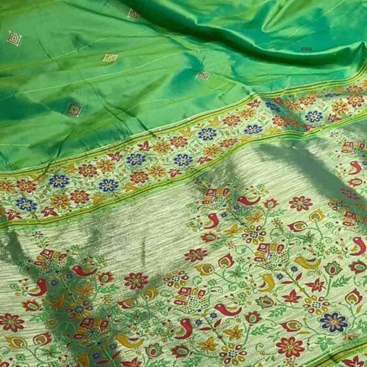 PISTA GREEN TEMPLE SEQUIN BANARASI KATAN SILK SAREE