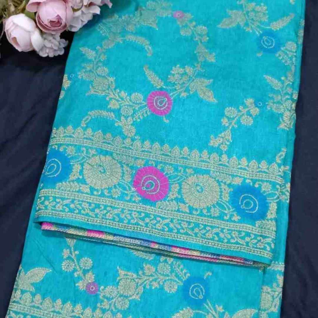 GREEN PANCH MEENA BANARASI SEMI SILK SAREE