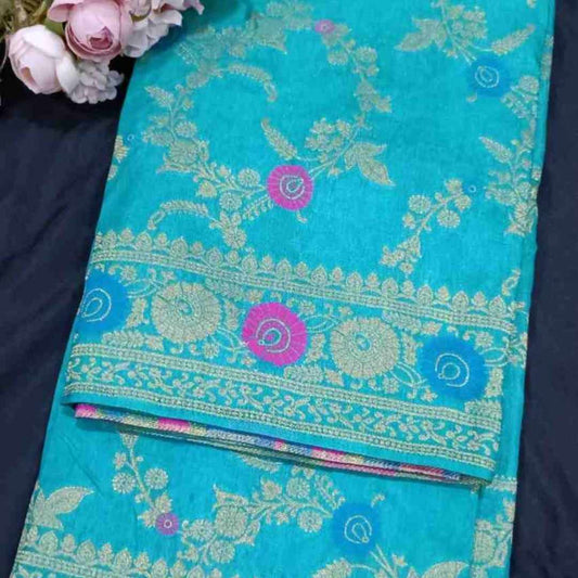GREEN PANCH MEENA BANARASI SEMI SILK SAREE