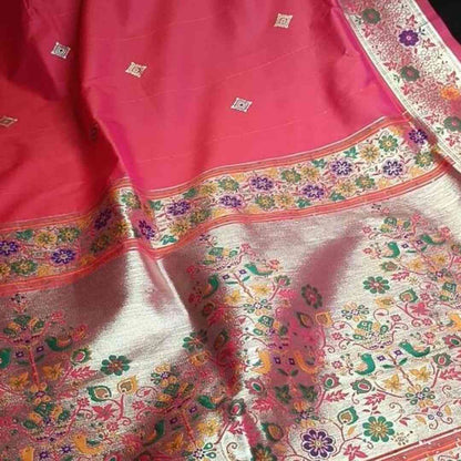 RANI PINK TEMPLE SEQUIN BANARASI KATAN SILK SAREE