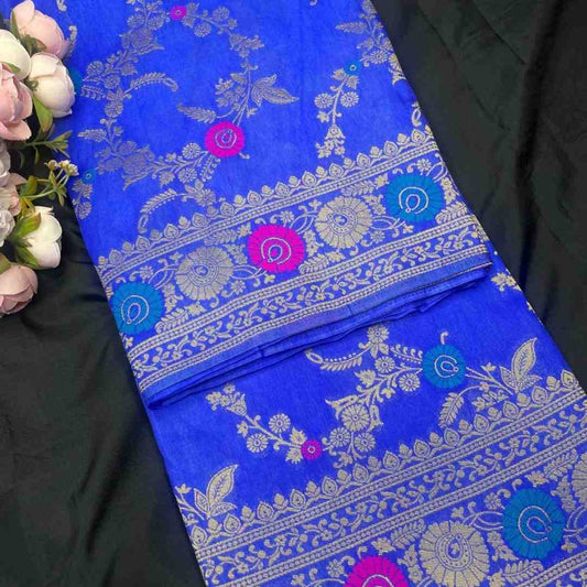 ROYAL BLUE PANCH MEENA BANARASI SEMI SILK SAREE