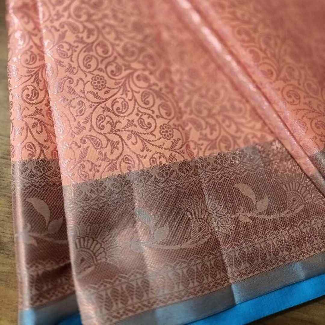 PEACH FLORAL TANCHUI BROCADE SILK SAREE
