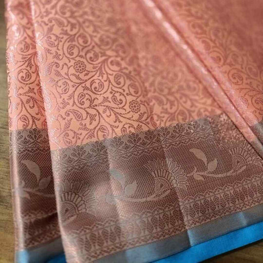 PEACH FLORAL TANCHUI BROCADE SILK SAREE