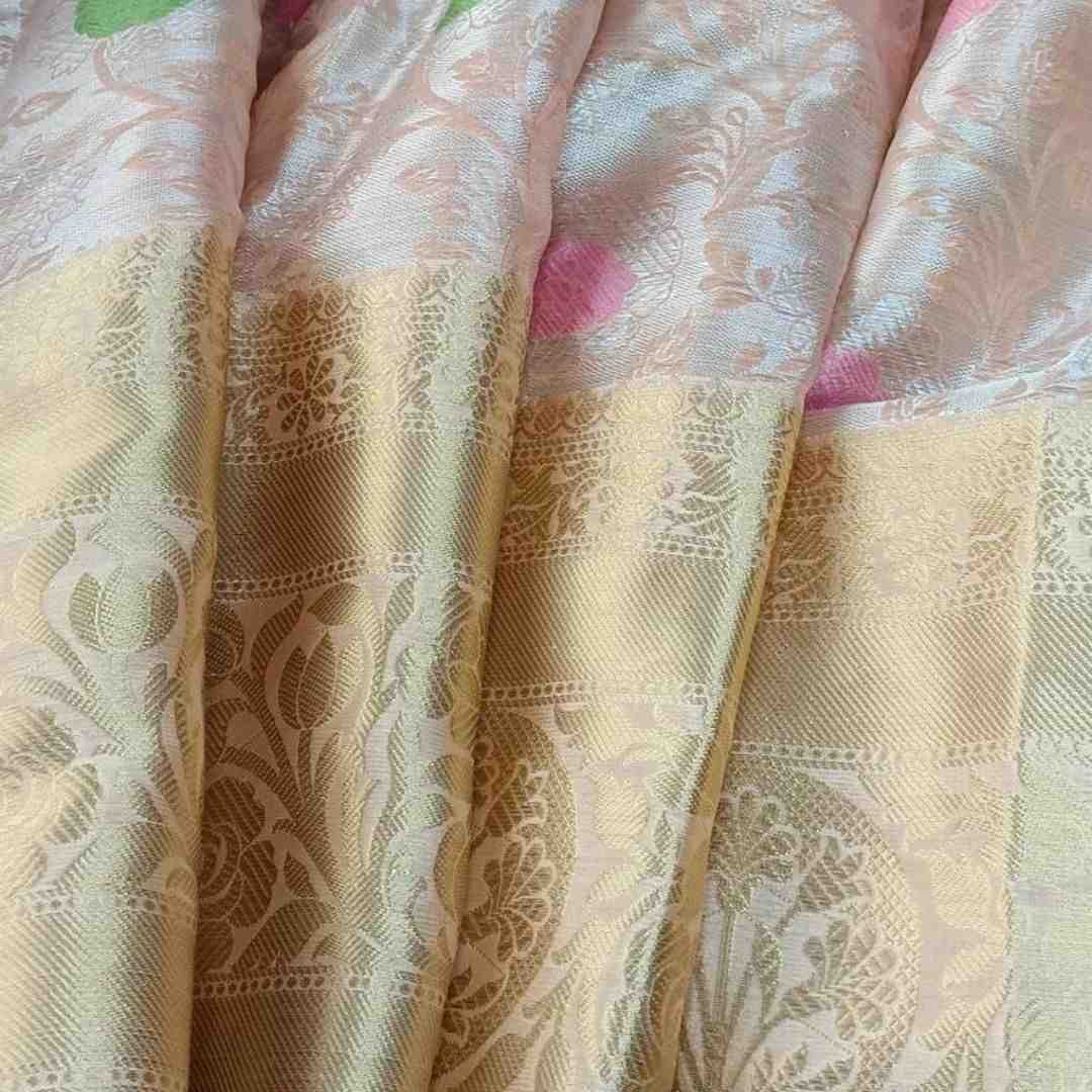 PASTEL PEACH FLORAL TANCHUI BANARASI BROCADE SILK SAREE