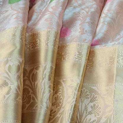 PASTEL PEACH FLORAL TANCHUI BANARASI BROCADE SILK SAREE