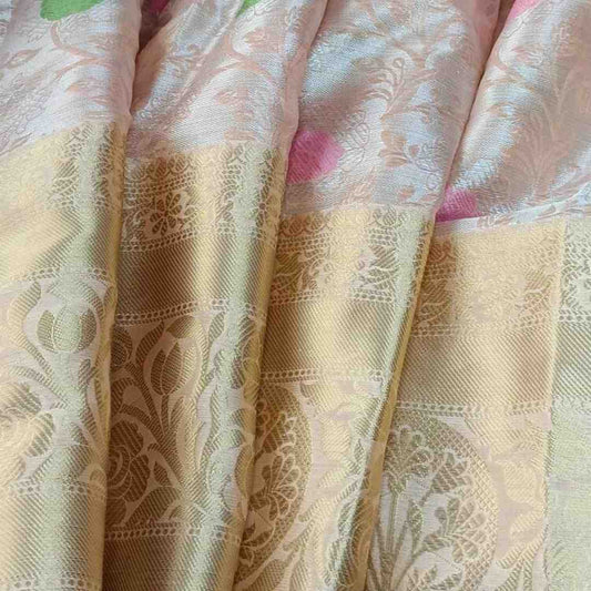 PASTEL PEACH FLORAL TANCHUI BANARASI BROCADE SILK SAREE