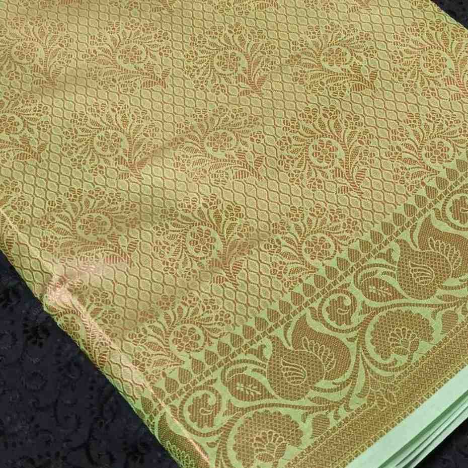 LIGHT GREEN FLORAL TANCHUI BANARASI SOFT BROCADE SILK SAREE