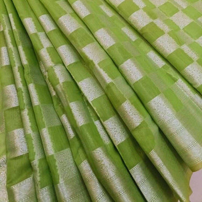 PARROT GREEN BOX BANARASI COTTON WEAVE SAREE