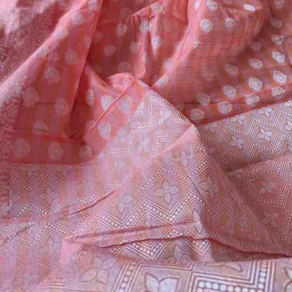 PEACH BUTTA BUTI COTTON WEAVE BANARASI SAREE