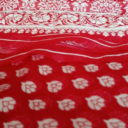RED BUTTA BUTI COTTON WEAVE BANARASI SAREE