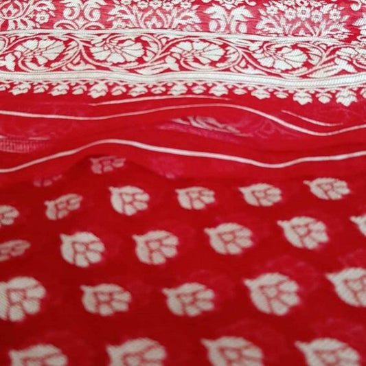 RED BUTTA BUTI COTTON WEAVE BANARASI SAREE