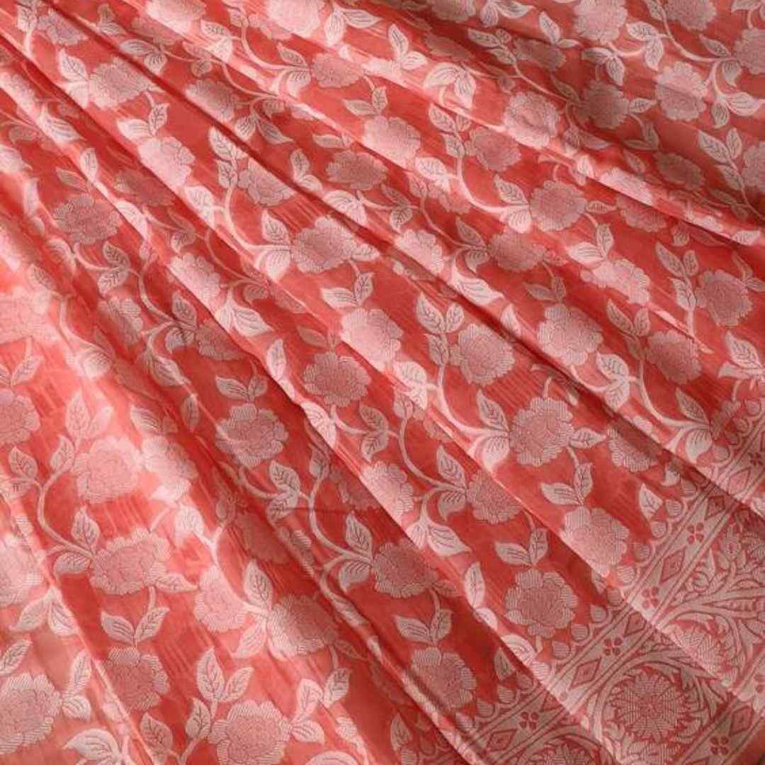 ORANGE FLORAL BANARASI COTTON WEAVE SAREE