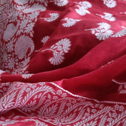RED FLORAL BANARASI COTTON WEAVE SAREE