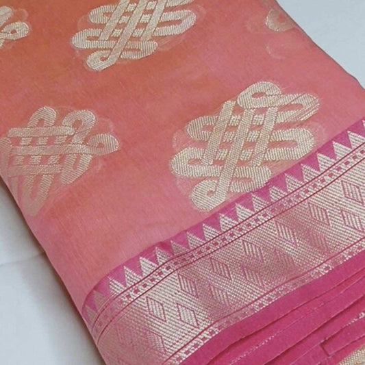 PEACH RANGOLI BANARASI COTTON WEAVE SAREE