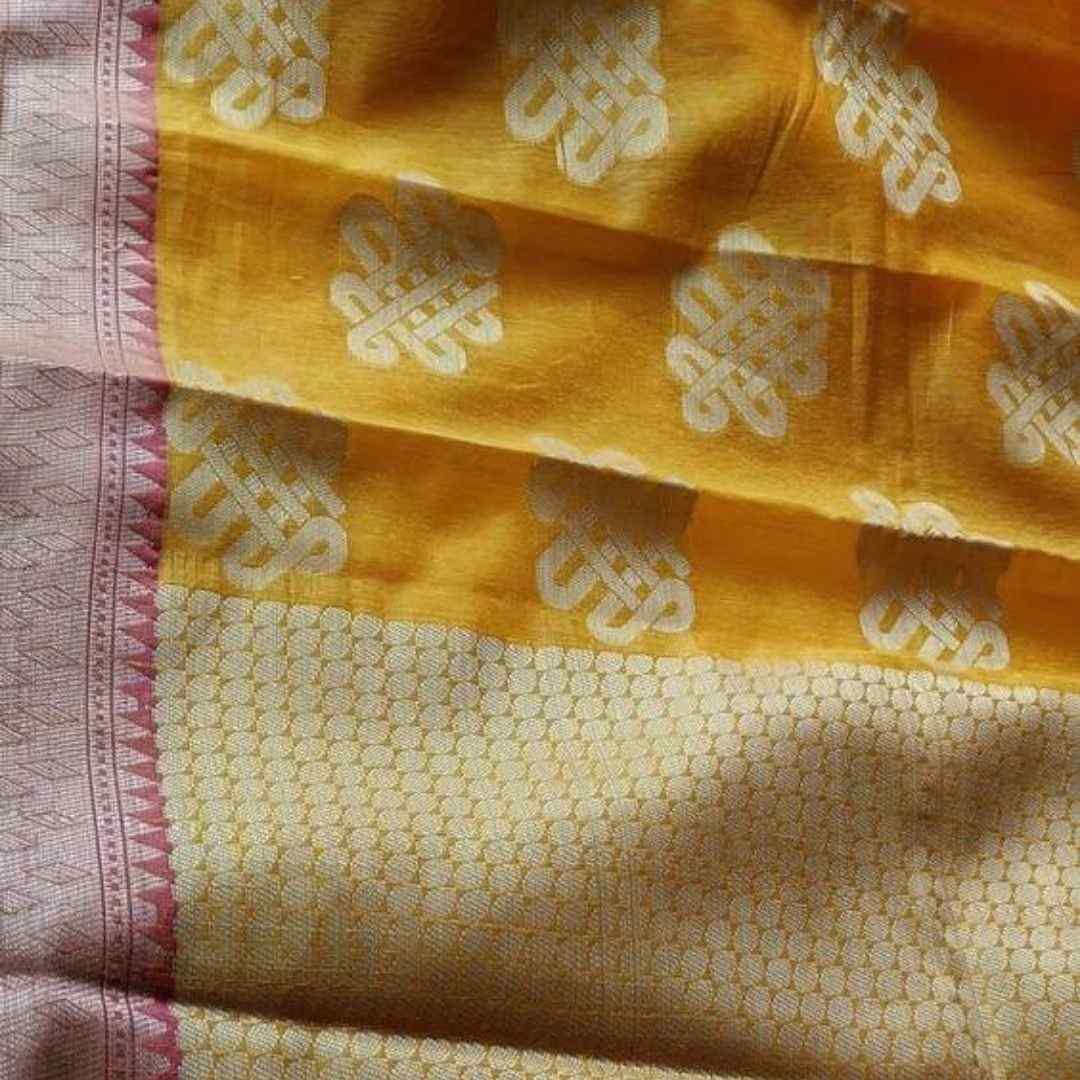 YELLOW RANGOLI BANARASI COTTON WEAVE SAREE
