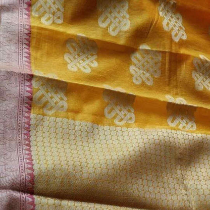 YELLOW RANGOLI BANARASI COTTON WEAVE SAREE