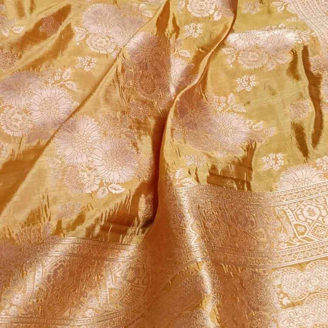 GOLDEN FLORAL BANARASI DUPION SILK SAREE
