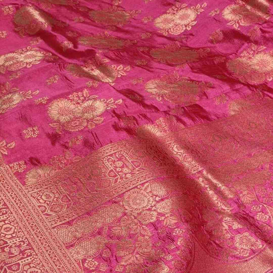 PINK FLORAL BANARASI DUPION SILK SAREE
