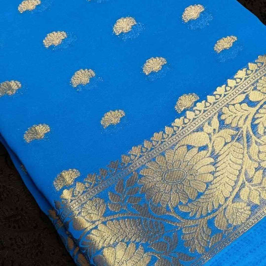 SEA BLUE BUTI BANARASI GEORGETTE SAREE