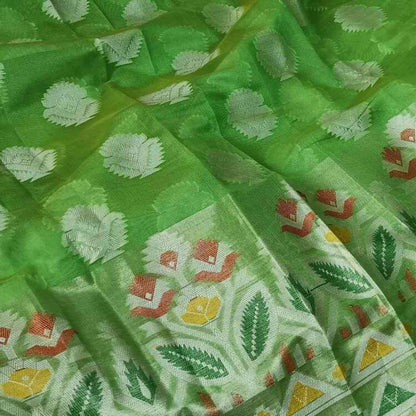 GREEN MOTIFS BANARASI KORA SILK SAREE