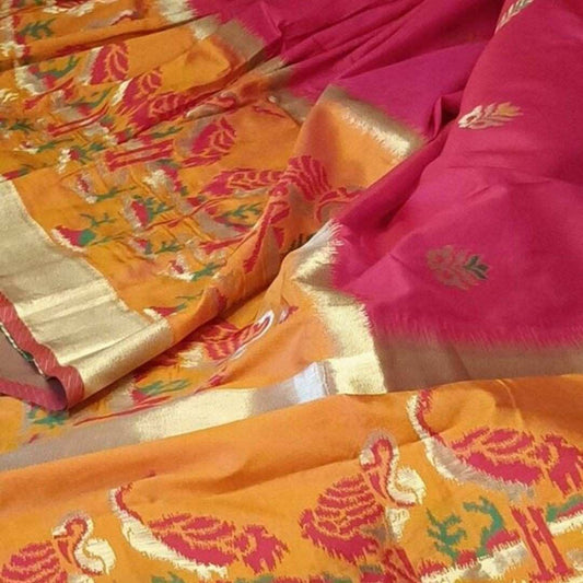 RANI PINK CRANE SEQUIN BANARASI KATAN SILK SAREE