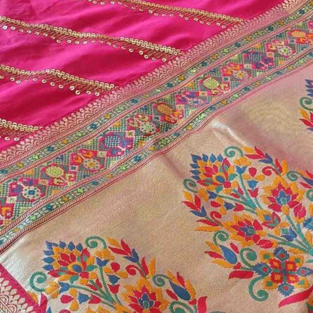 PINK LEHARIYA SEQUIN BANARASI KATAN SILK SAREE