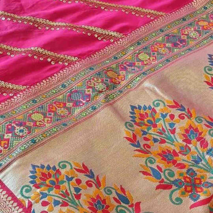 PINK LEHARIYA SEQUIN BANARASI KATAN SILK SAREE