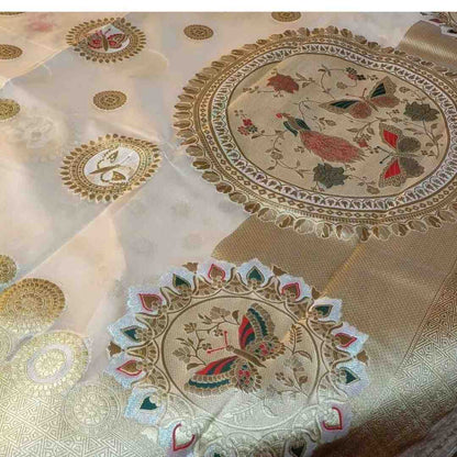 OFF WHITE BUTTERFLY BANARASI ORGANZA SAREE