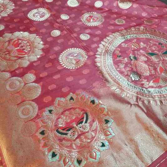 ONION PINK BUTTERFLY BANARASI ORGANZA SAREE