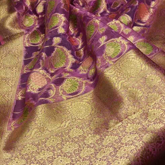 LILAC MEENAKARI FLORAL JAAL PARTY BANARASI ORGANZA SAREE