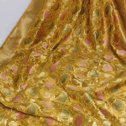 YELLOW MEENAKARI FLORAL JAAL PARTY BANARASI ORGANZA SAREE