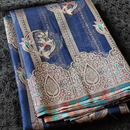 NAVY BLUE MEENAKARI PARTY WEAR ORGANZA