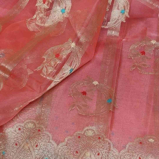 PEACH PINK MEENAKARI PARTY WEAR ORGANZA