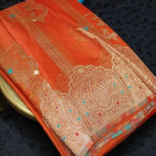 ORANGE MEENAKARI PARTY WEAR ORGANZA