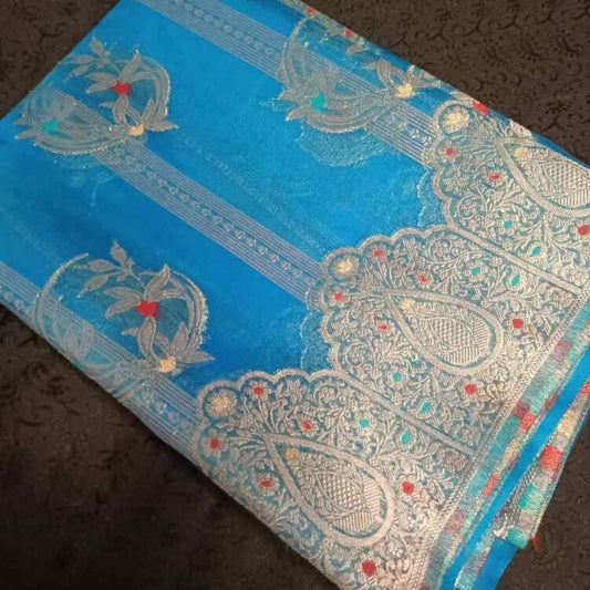 SEA BLUE MEENAKARI PARTY WEAR ORGANZA