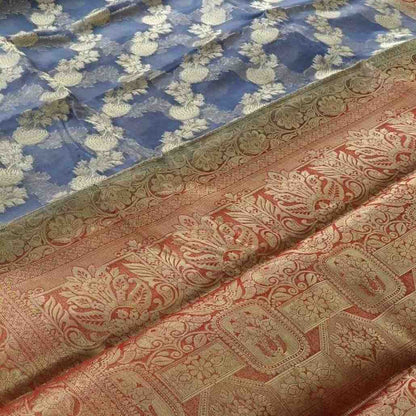 GREY LEHARIYA CONTRAST BORDER BANARASI ORGANZA SAREE