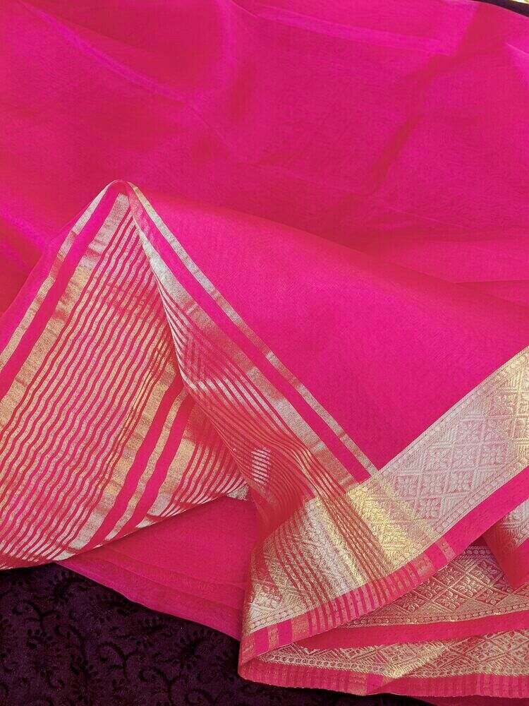 MAGENTA PLAIN BANARASI ORGANZA SAREE