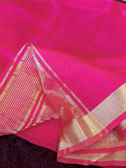 MAGENTA PLAIN BANARASI ORGANZA SAREE