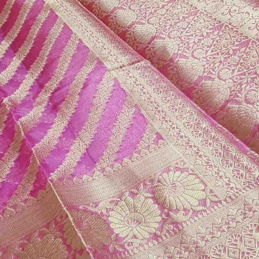 MAGENTA LEHARIYA RESHAM BORDER BANARASI ORGANZA SAREE