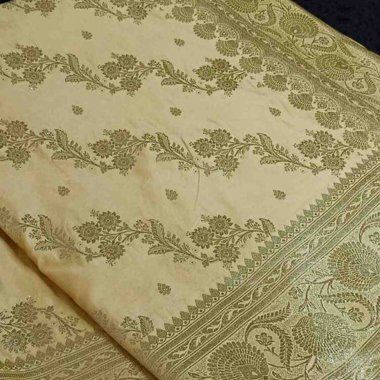 BEIGE LEHARIYA BANARASI KATAN SILK SAREE