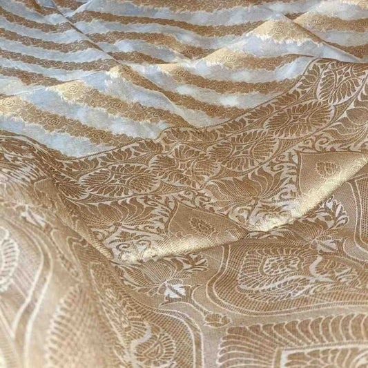 WHITE LEHARIYA SMALL BORDER BANARASI ORGANZA SAREE