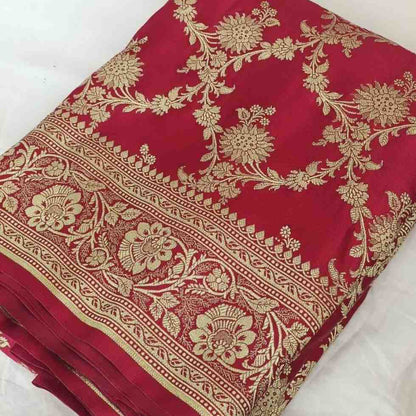 RED FLORAL JAAL BANARASI SATIN SILK SAREE