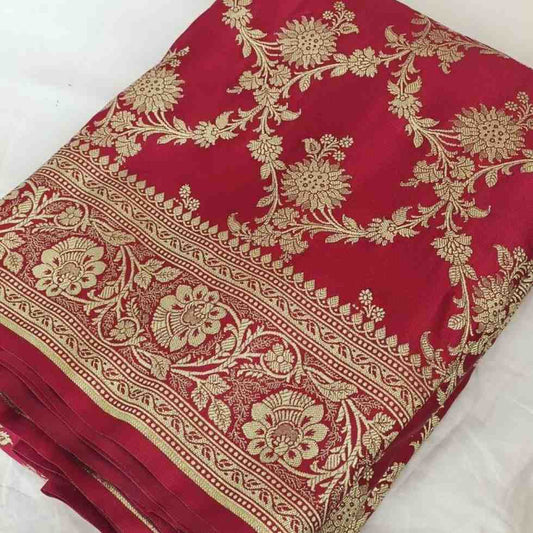 RED FLORAL JAAL BANARASI SATIN SILK SAREE