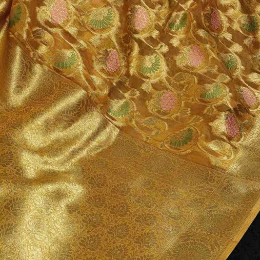MUSTARD YELLOW MEENAKARI FLORAL JAAL PARTY BANARASI ORGANZA SAREE
