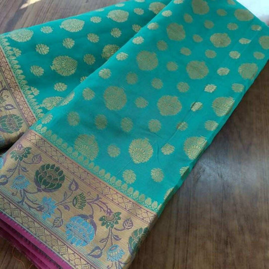 RAMA BLUE BUTTA BUTI BANARASI SILK COTTON SAREE