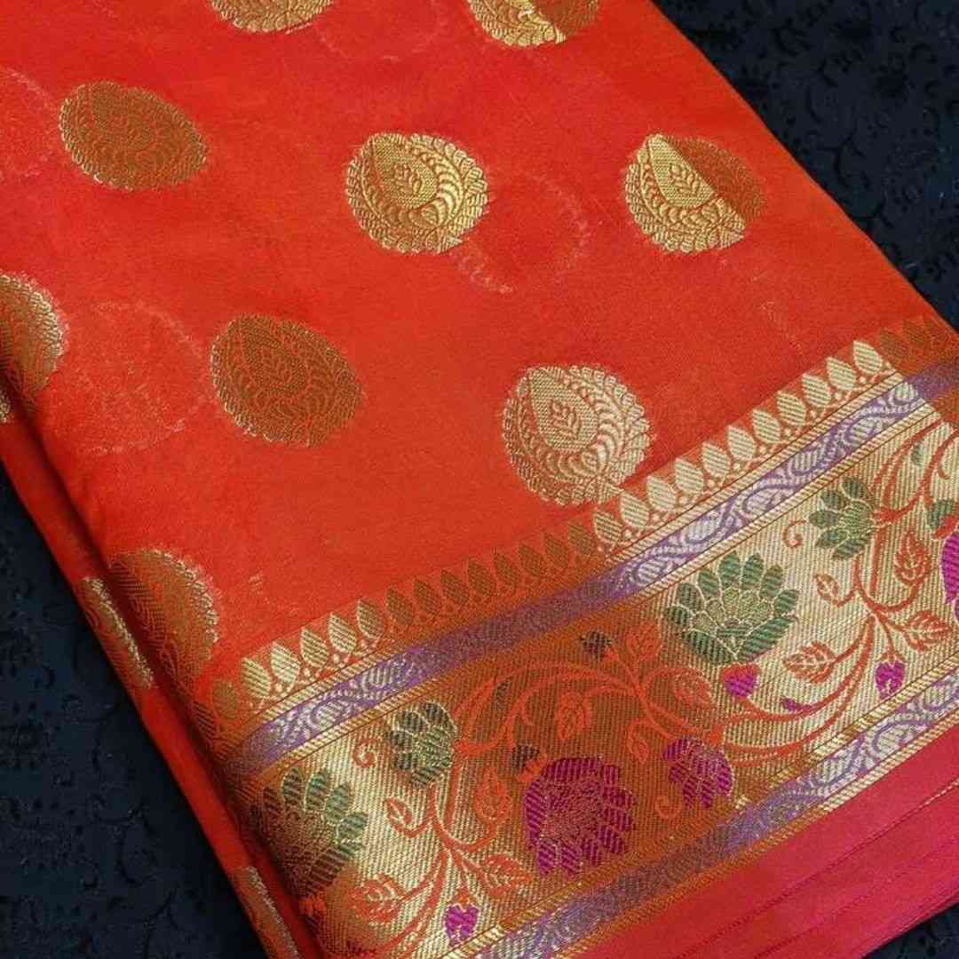 ORANGE PAITHANI BUTTA BANARASI SILK COTTON SAREE