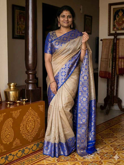 BLUE PATCH WORK BANARASI TISSUE SILK SAREE