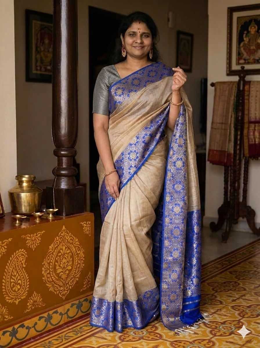 BLUE PATCH WORK BANARASI TISSUE SILK SAREE